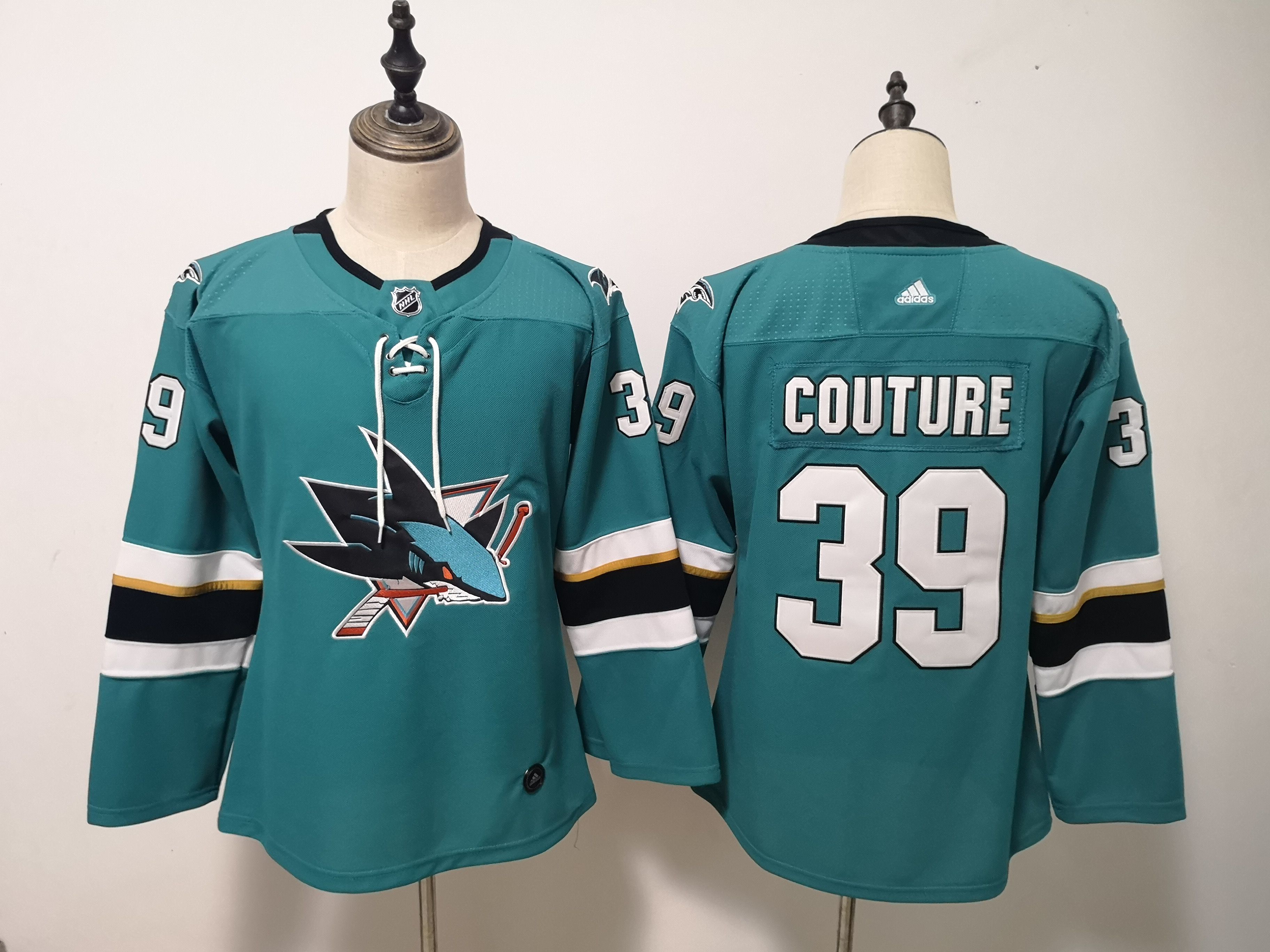 Women San Jose Sharks 39 Couture Green Adidas Stitched NHL Jersey